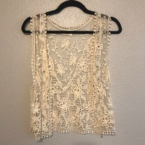 Kanvas Crochet Lace Sleeveless Cardigan | Cream